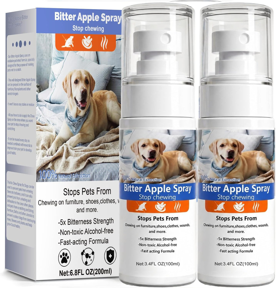 2 Bottles Bitter Apple Spray for Dogs – No Chew Spray for Dogs