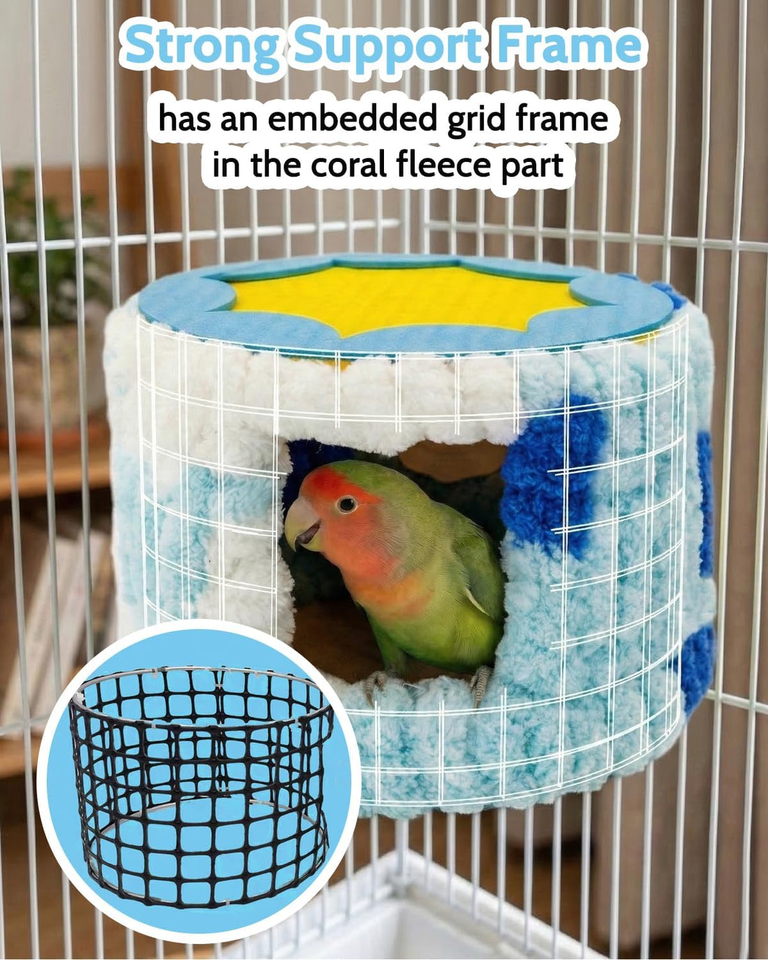 Bird Nest for Cage with Support Frame & Pad, Foot-Friendly Felt
