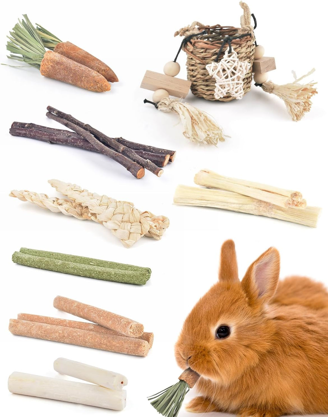 Bissap Bunny Chew Toys, Natural Seagrass Hanging Basket Chews Water