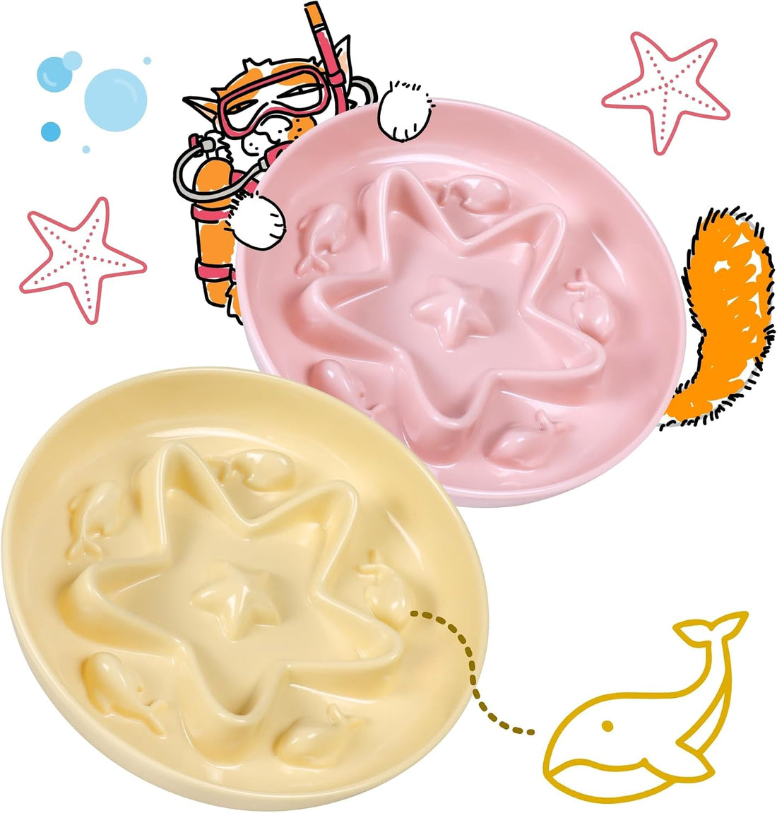 2 Pcs Cat Slow Feeder Bowl – Whisker Friendly Melamine Puzzle Feeding