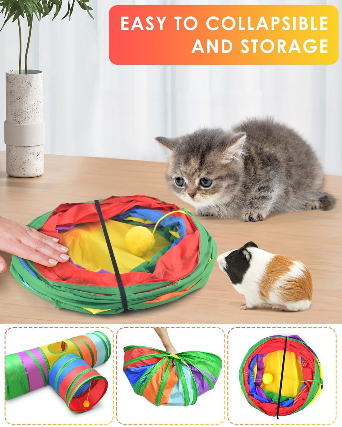 Bissap Rabbit Tunnel, 9.8'' Collapsible Bunny Tunnel and Tube 3 Ways