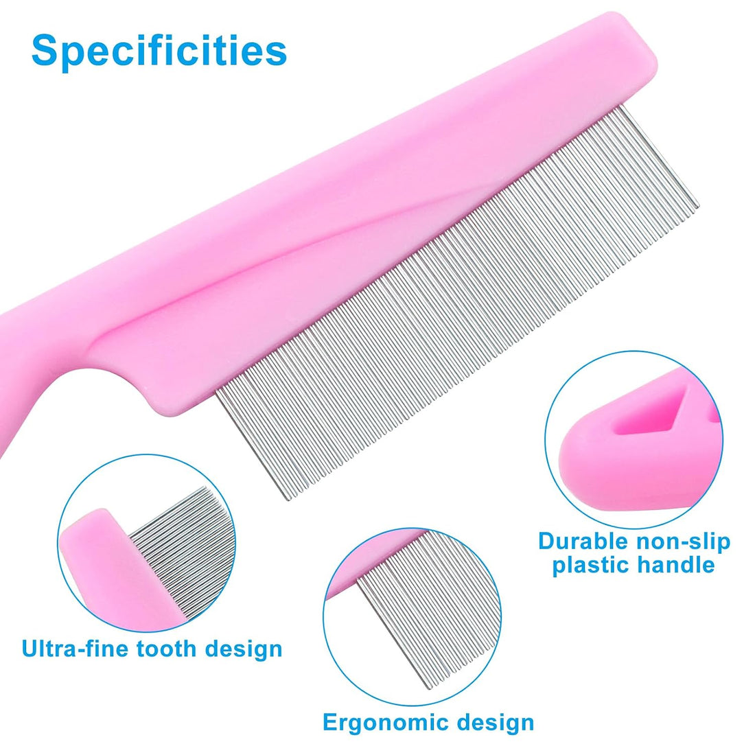 Flea Comb for Dogs and Cats, Pink, 3pcs