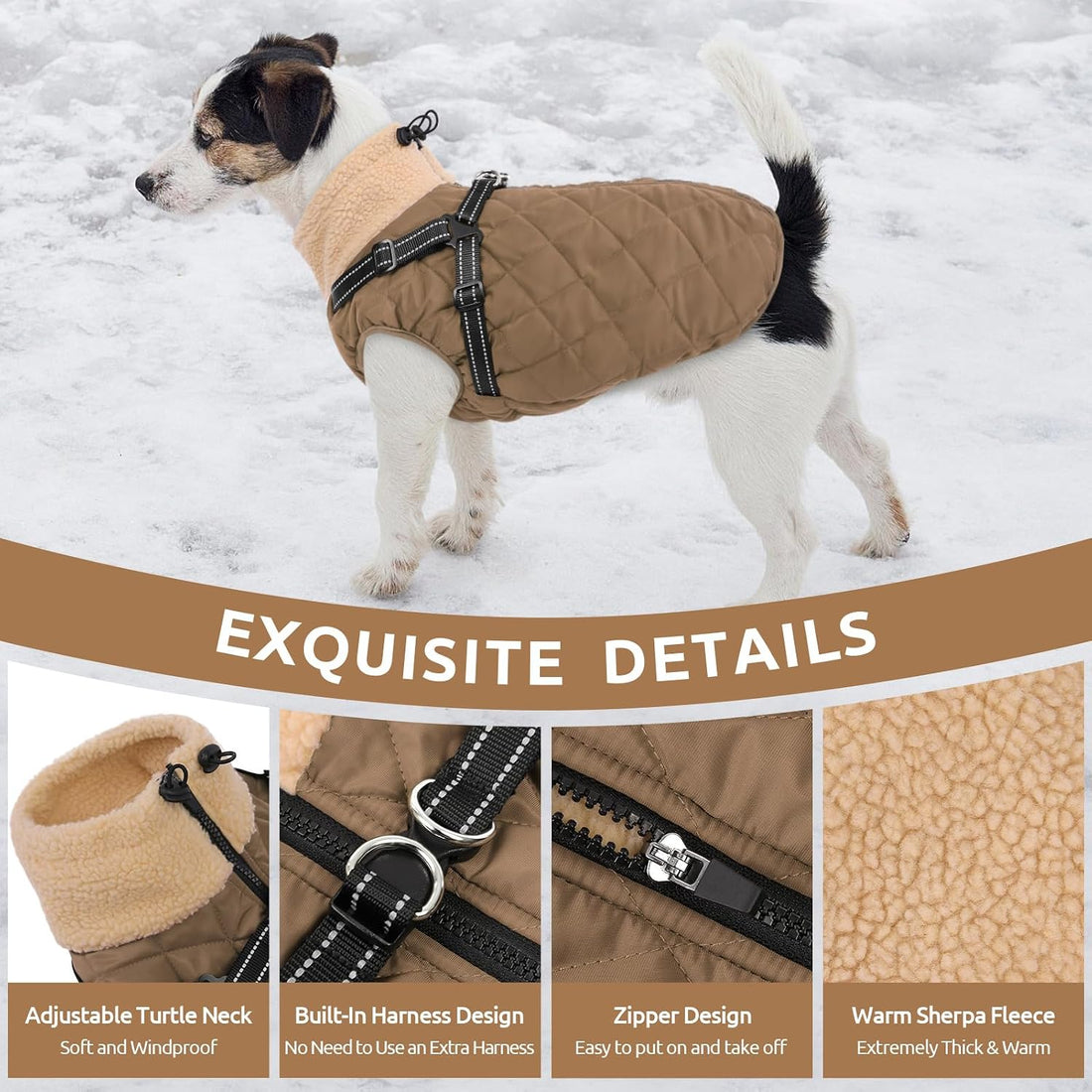 Queenmore Dog Jackets for Medium Dogs, Dog Coat with Harness Built in