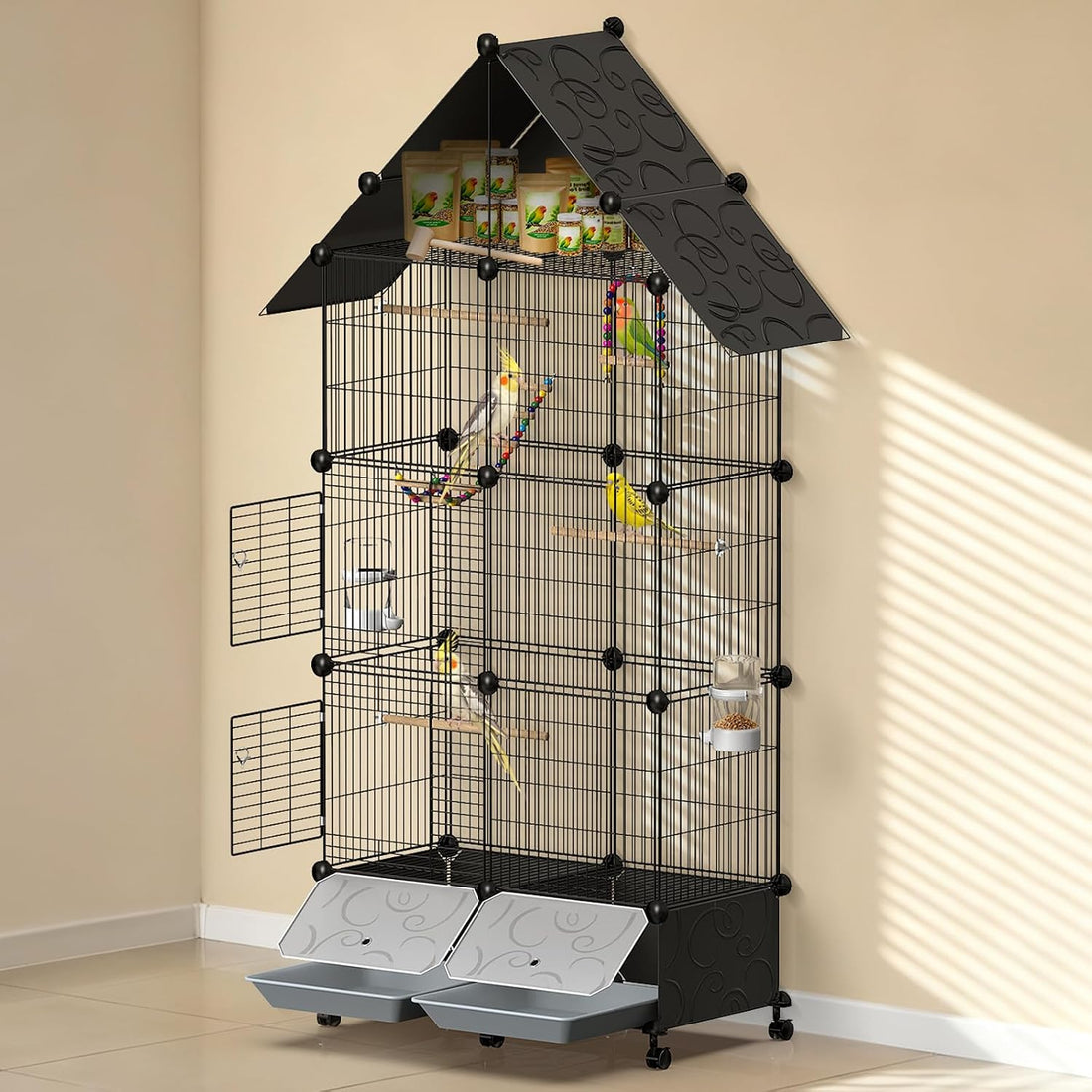 Large Bird Cage with Pullout Tray for Parakeets, Cockatiels, Lovebirds