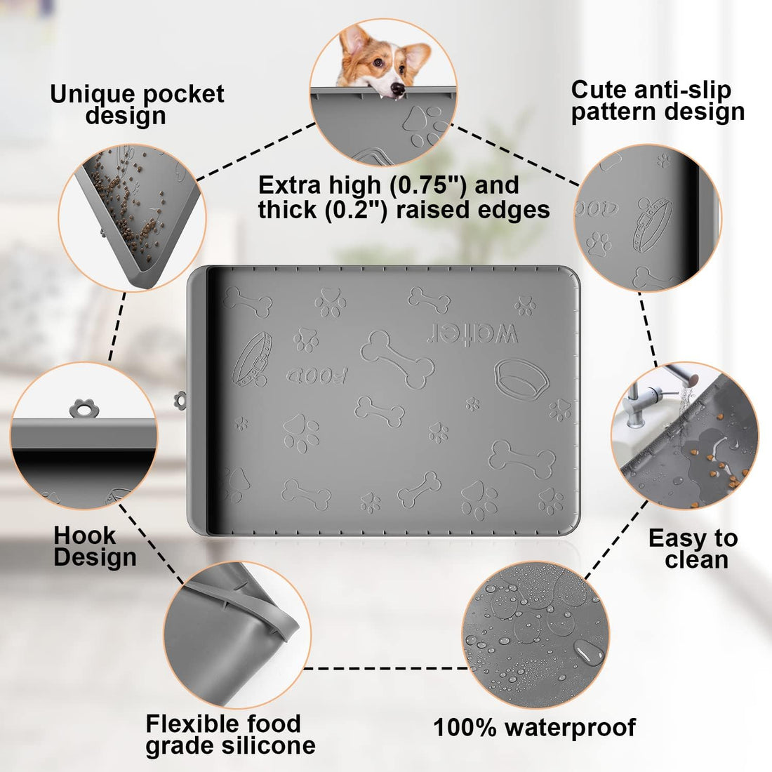 Dog Food Mat - Silicone Dog Mat for Food and Water