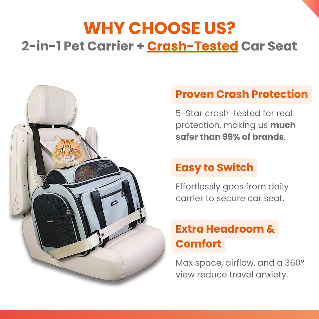 Crash-Tested Top Side Expandable Cat Carrier for Crash Protection