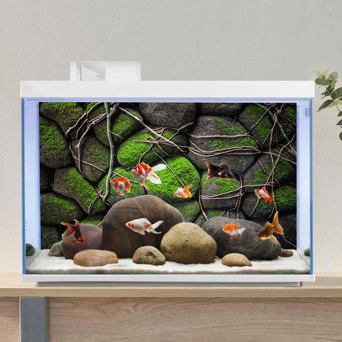 24x12 in Mossy Stone Wall Aquarium Backdrop Rock Fish Tank Background