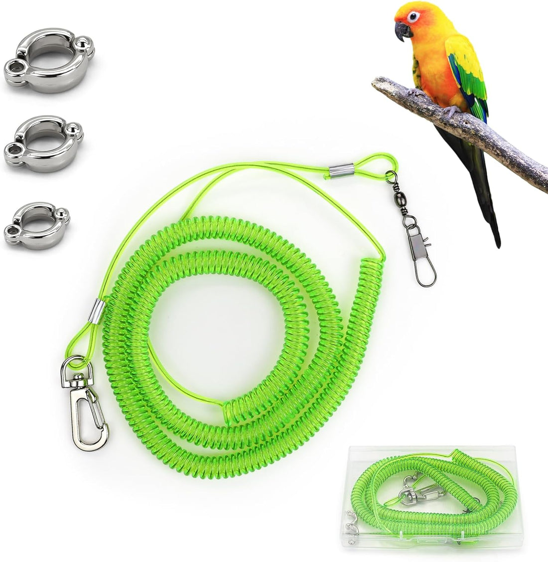 Parrot Flying Leash, 16.4 ft Training Rope with 3 Size Bird Foot Ring