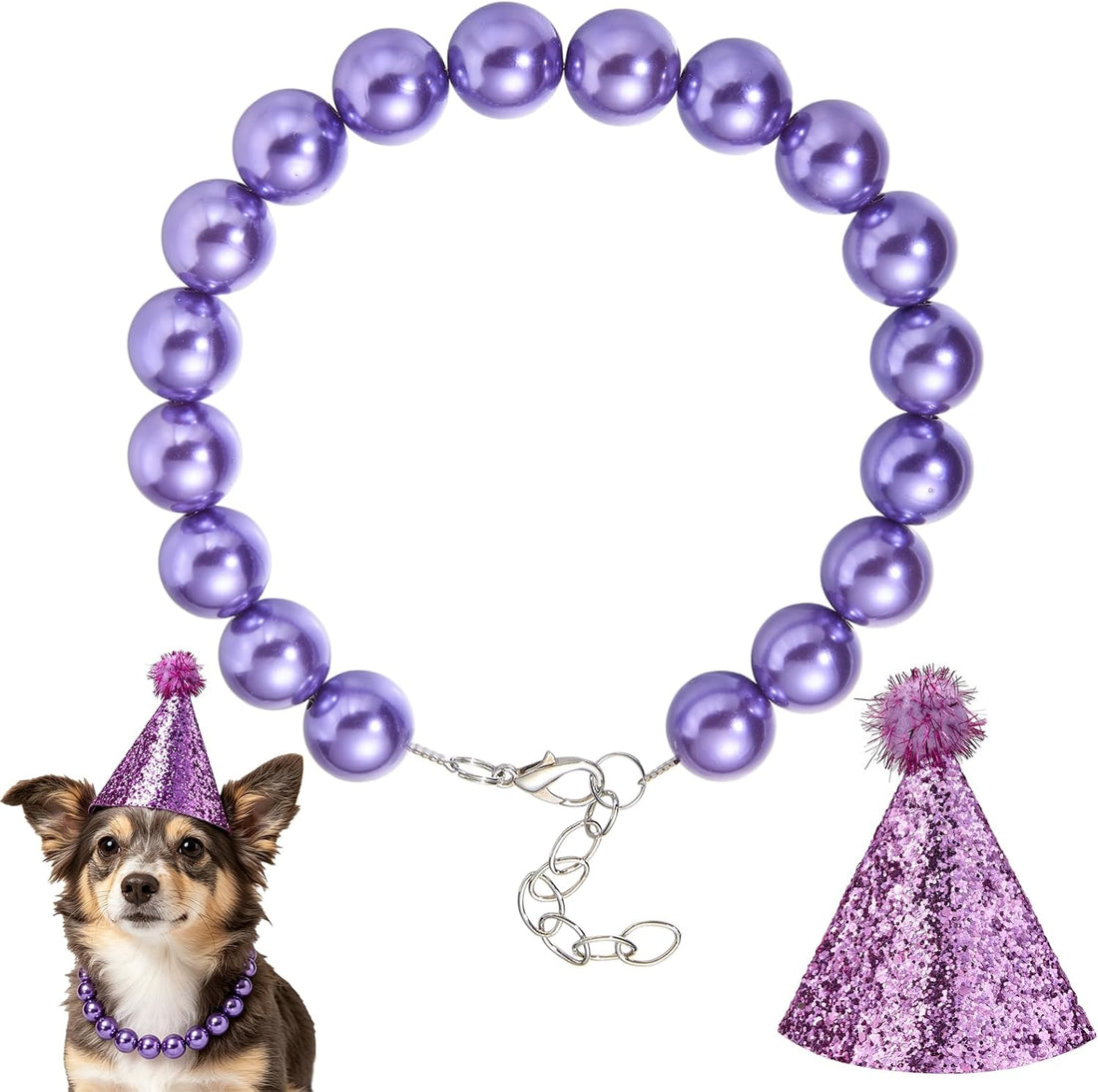 Ornaland Pearl Dog Necklace Collar for Women with Birthday Hat
