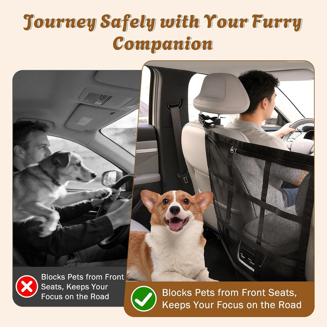 RealPlus Dog Car Barrier with Storage Pockets, 2026 Easy Install