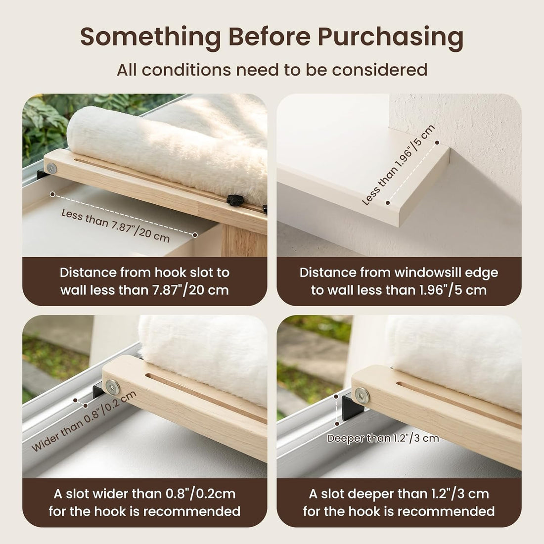 Pecute Cat Windowsill Perch, Cloud-Soft Cat Bed with Wood Frame
