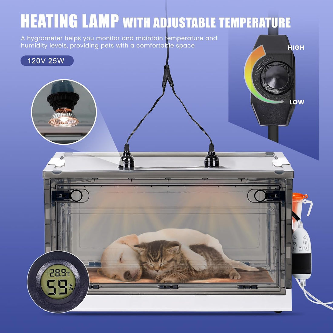 Puppy Incubator with Heating and Oxygenator, Incubator for Puppies 85L
