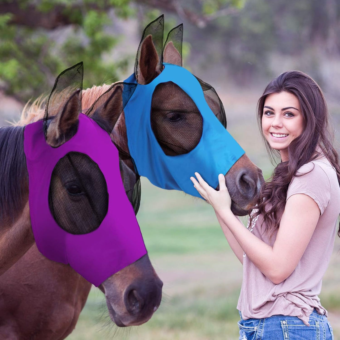 Weewooday 2 Pcs Mesh Horse Fly Mask with Ears, M