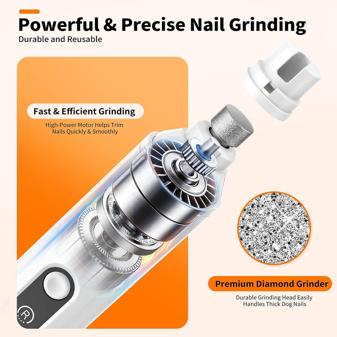 Dog Nail Grinder Quiet with LED Light Electric Cat Nail Trimmer