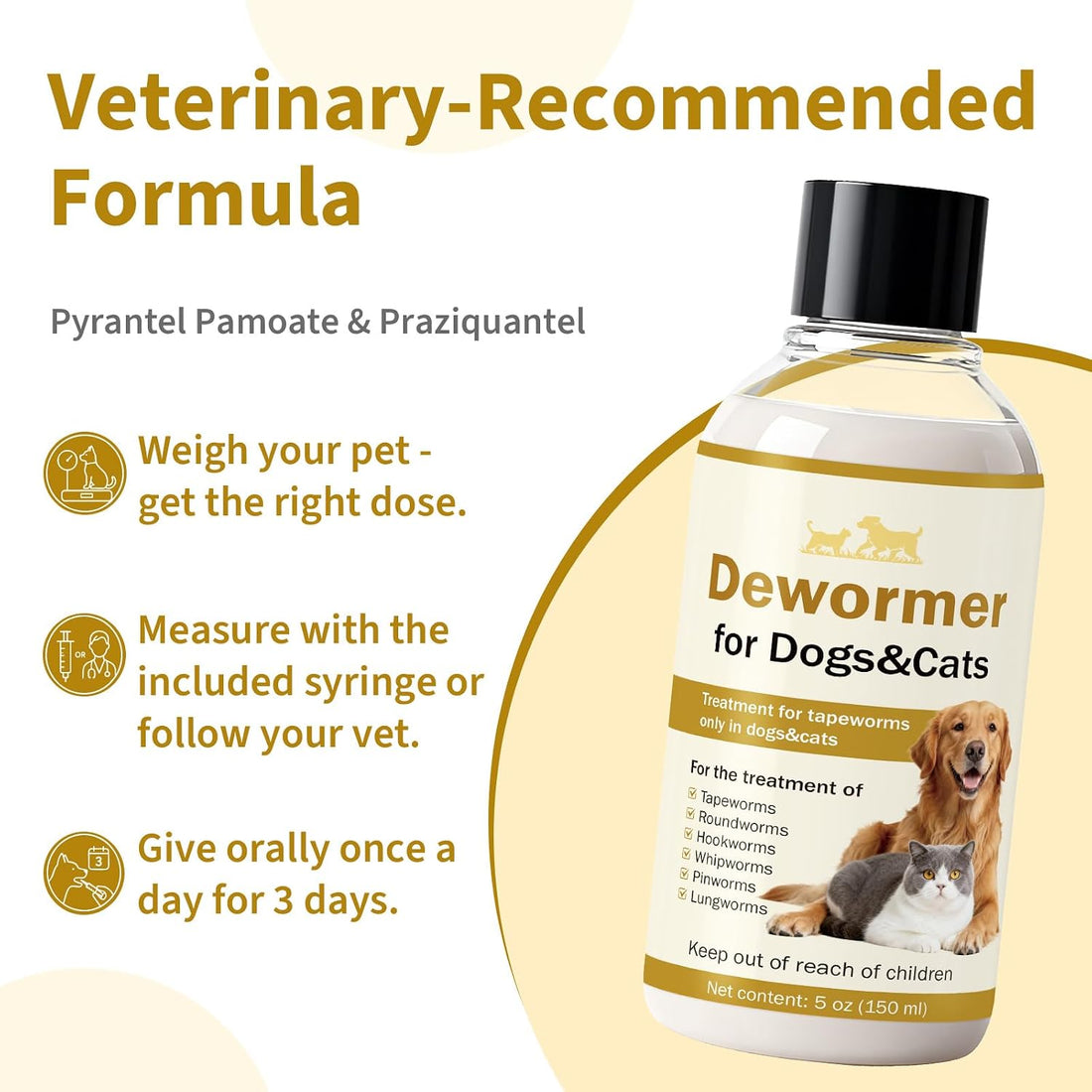 Dewormer for Cats & Dogs, Tapeworm Dewormer for Cats & Dogs