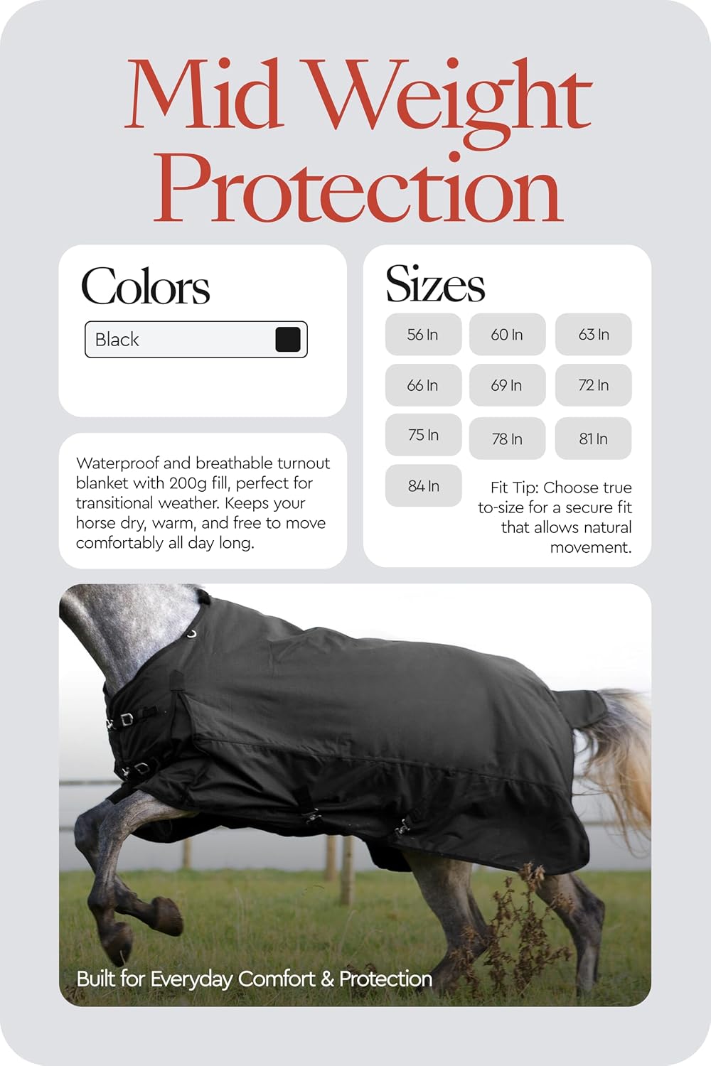 Horze Nevada Mid Weight Horse Turnout Blanket Waterproof, 200g