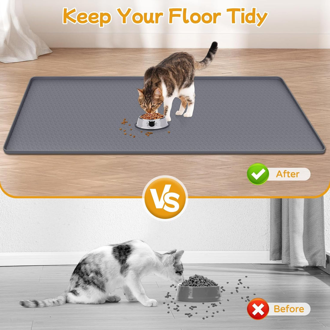 Cat Food Mat 51" x 26" Large Silicone Mat with Raised Edge Gray