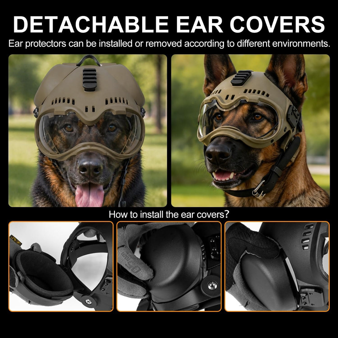 K9 Tactical Dog Helmet with Goggles, Earmuffs Protection Set