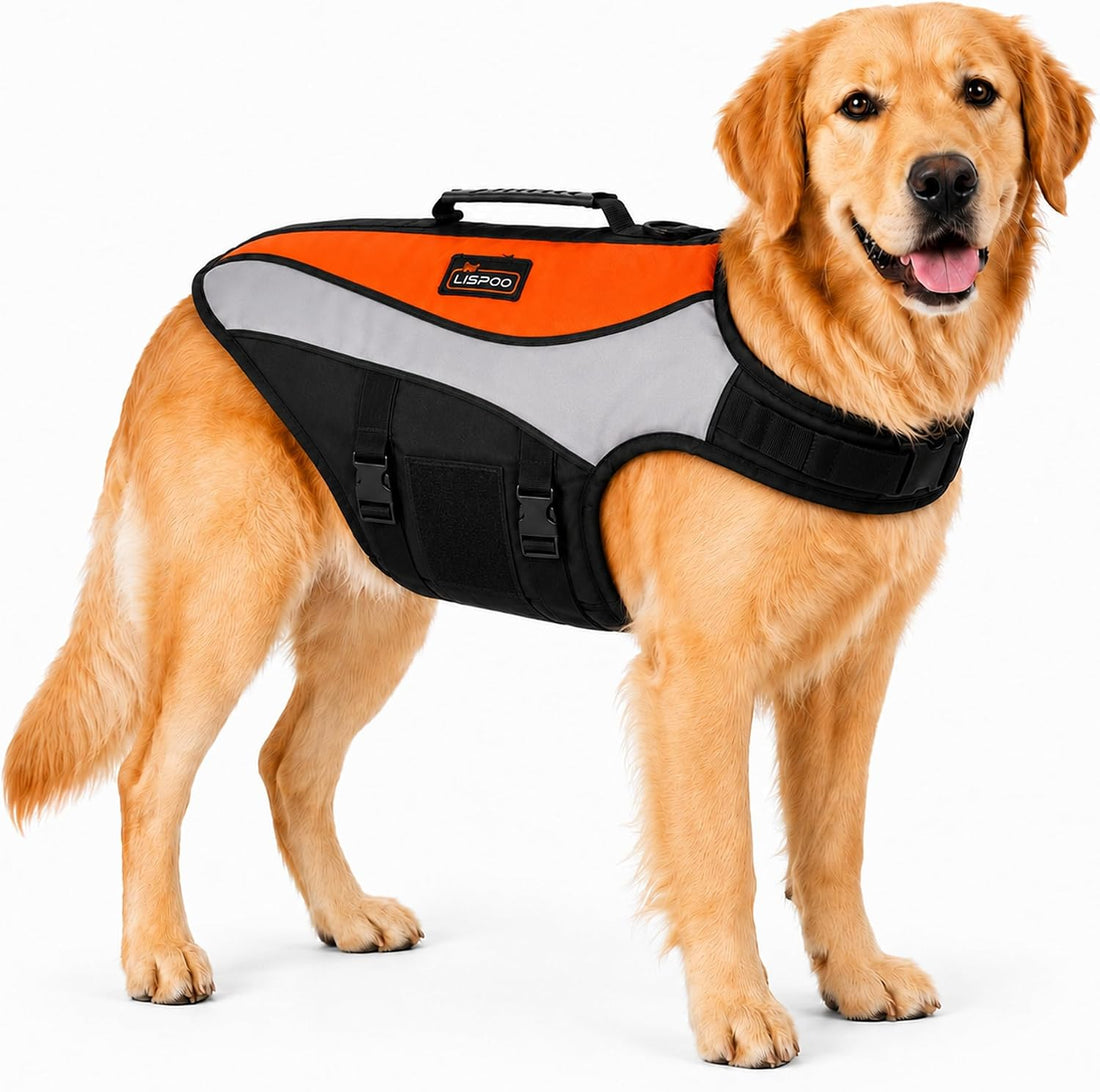 Dog Life Jacket for Swimming & Boating, Orange Black, M