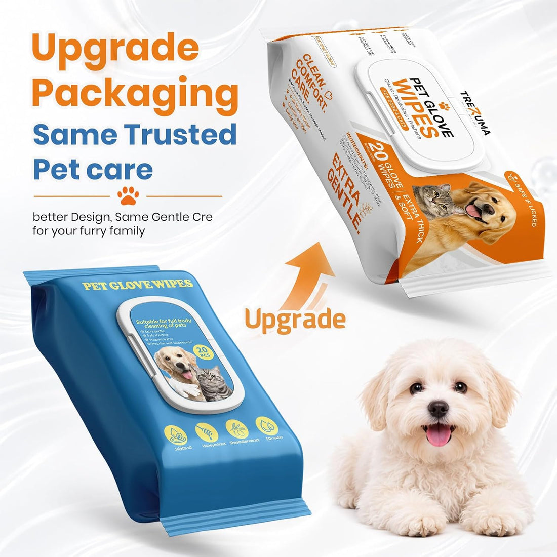 Pet Glove Wipes for Dogs & Cats with Coconut Scent