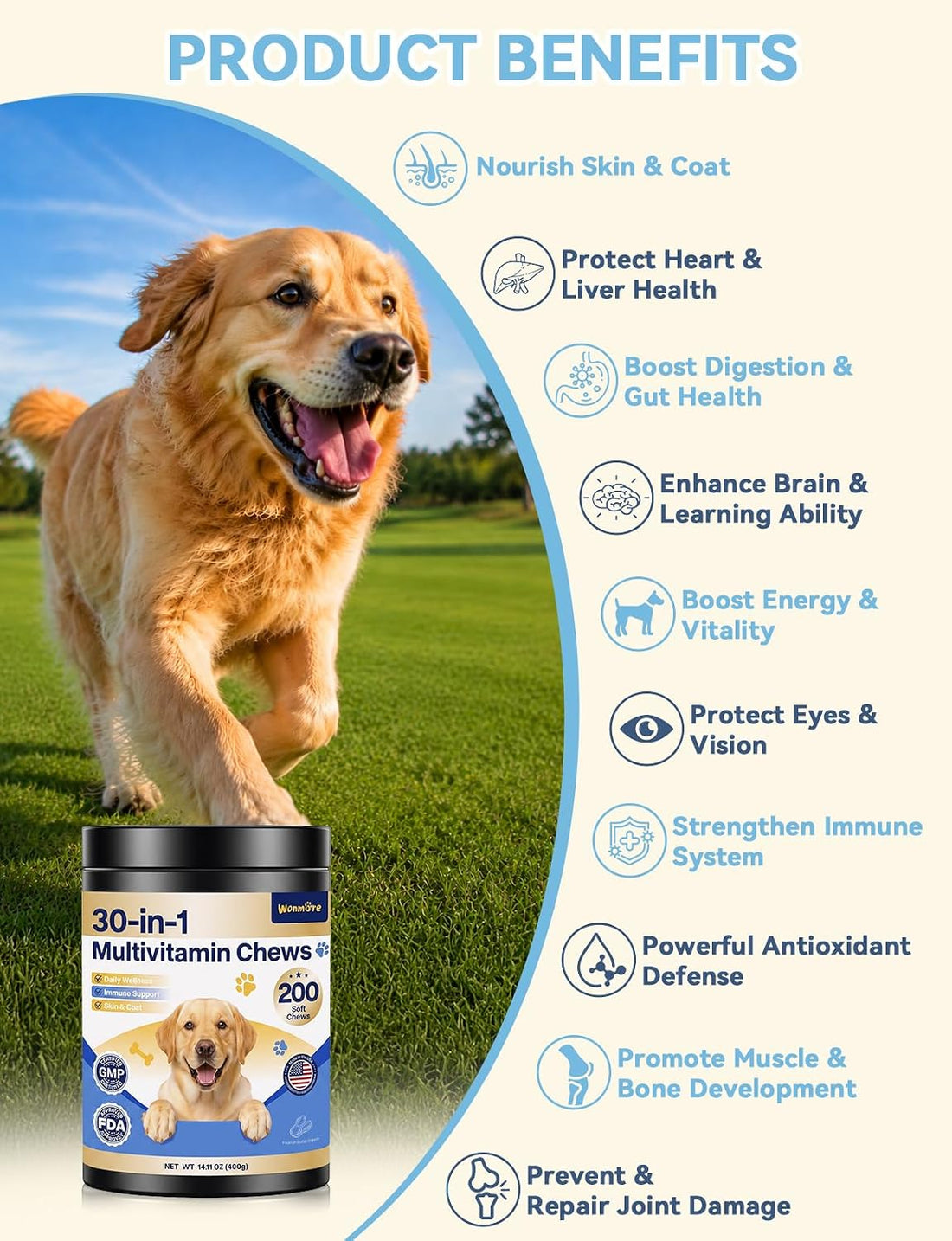 30-in-1 Dog Vitamins and Supplements, Peanut Butter 200ct