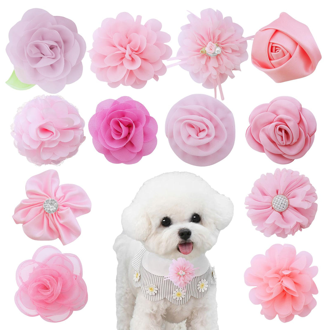 12 Pcs Pink Dog Collar Flowers Cat Collar Flower Attachment
