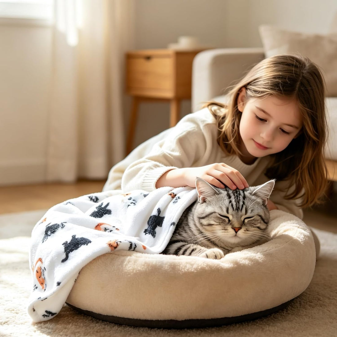 Cat Print Blanket for Indoor Cats Flannel, Kitten Throw Blankets