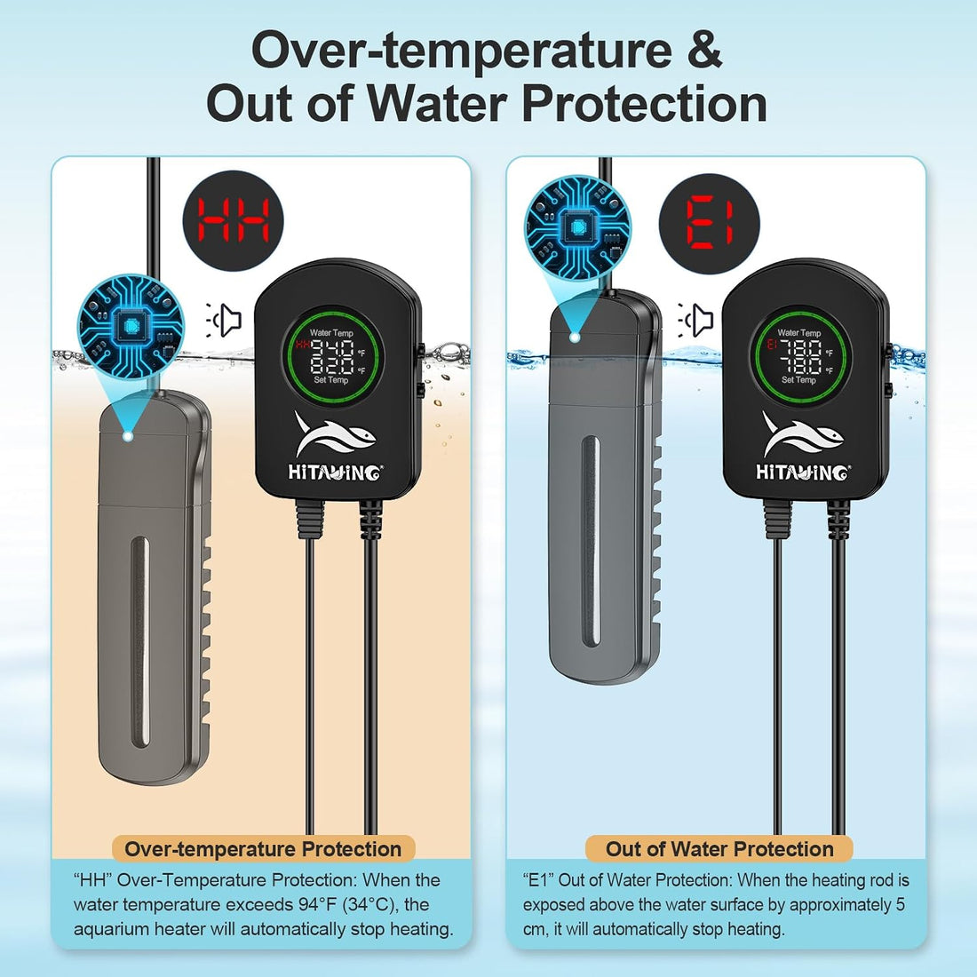 HiTauing Aquarium Heater, 100W/200W/300W/500W Fish Tank Heater