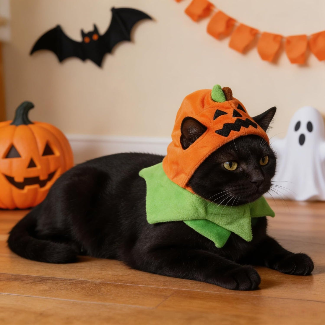 Orgrimmar Halloween Pumpkin Kitty Cat Hat Cosplay Cap Collar Costume