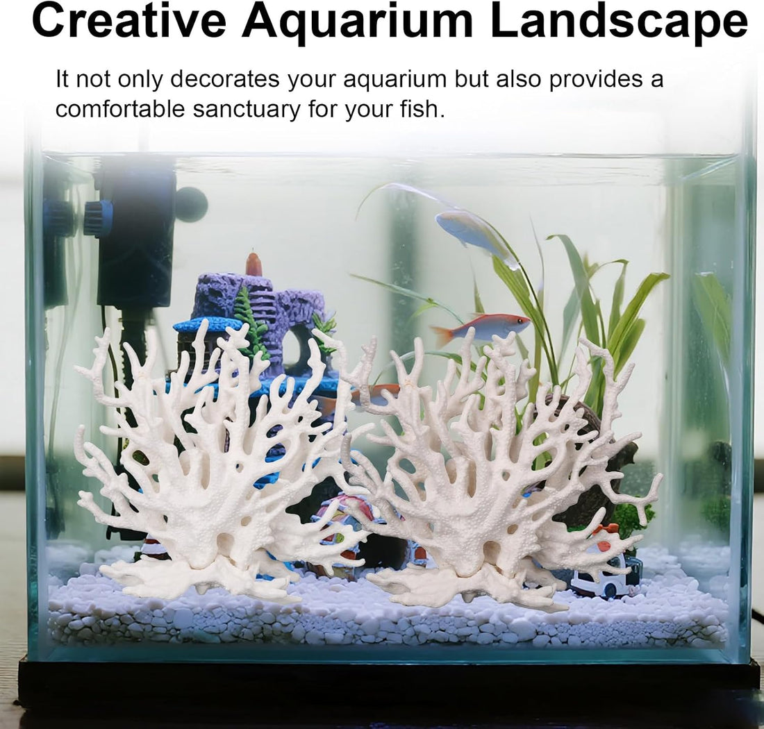 Tinoaly 2pcs Fish Tank Decorations, White Coral Reef Decor