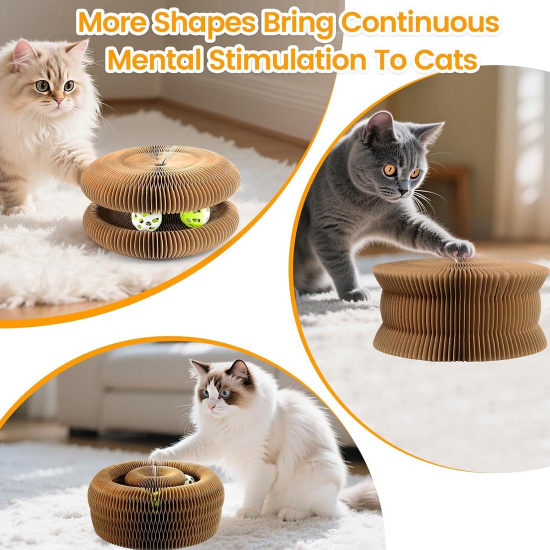 Kitty Kurls Magic Organ Cardboard Cat Scratcher Toy with 2 Balls