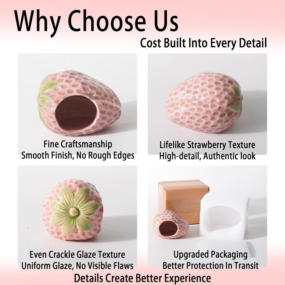 Pink Aquarium Decor Ceramic Cute Strawberry Betta Fish Tank Cave