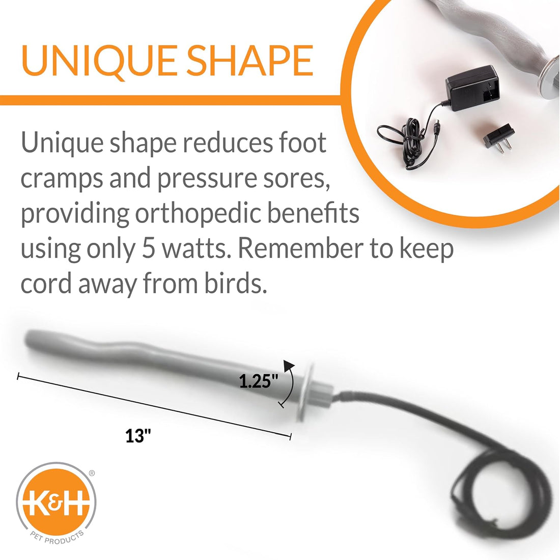 K&H Bird Heater, Thermo-Perch for Cage, Small 1x10.5in 12V, Gray