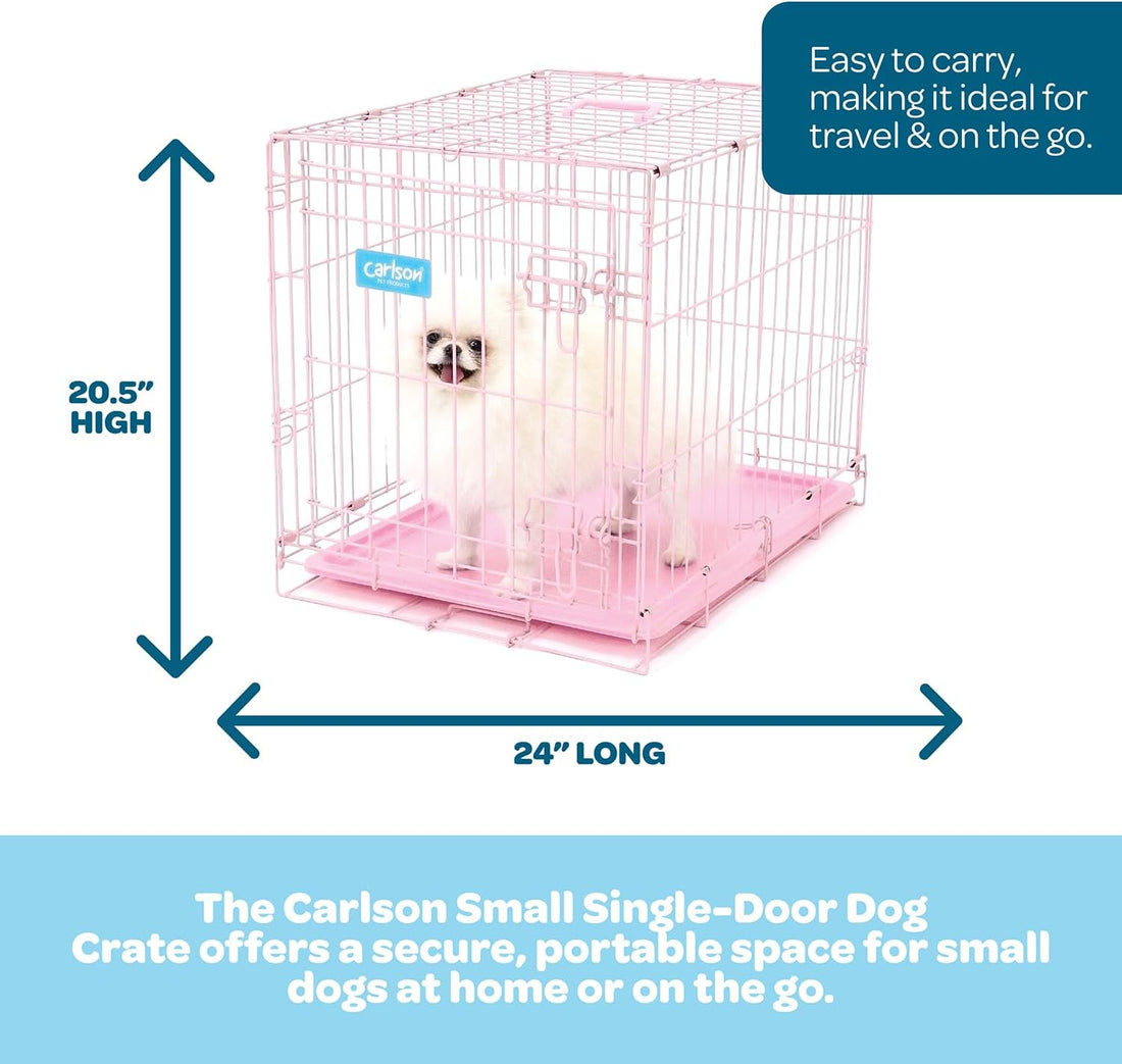 Carlson Pink Secure and Compact Single Door Metal Dog Crate, Small