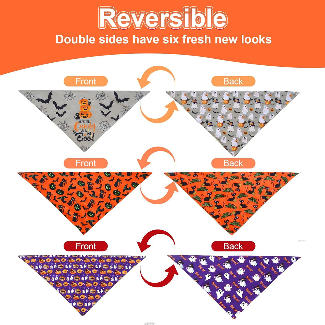 Halloween Dog Bandanas Large 3PCS, 6 Pattern Fall Scarf for Boy Girl