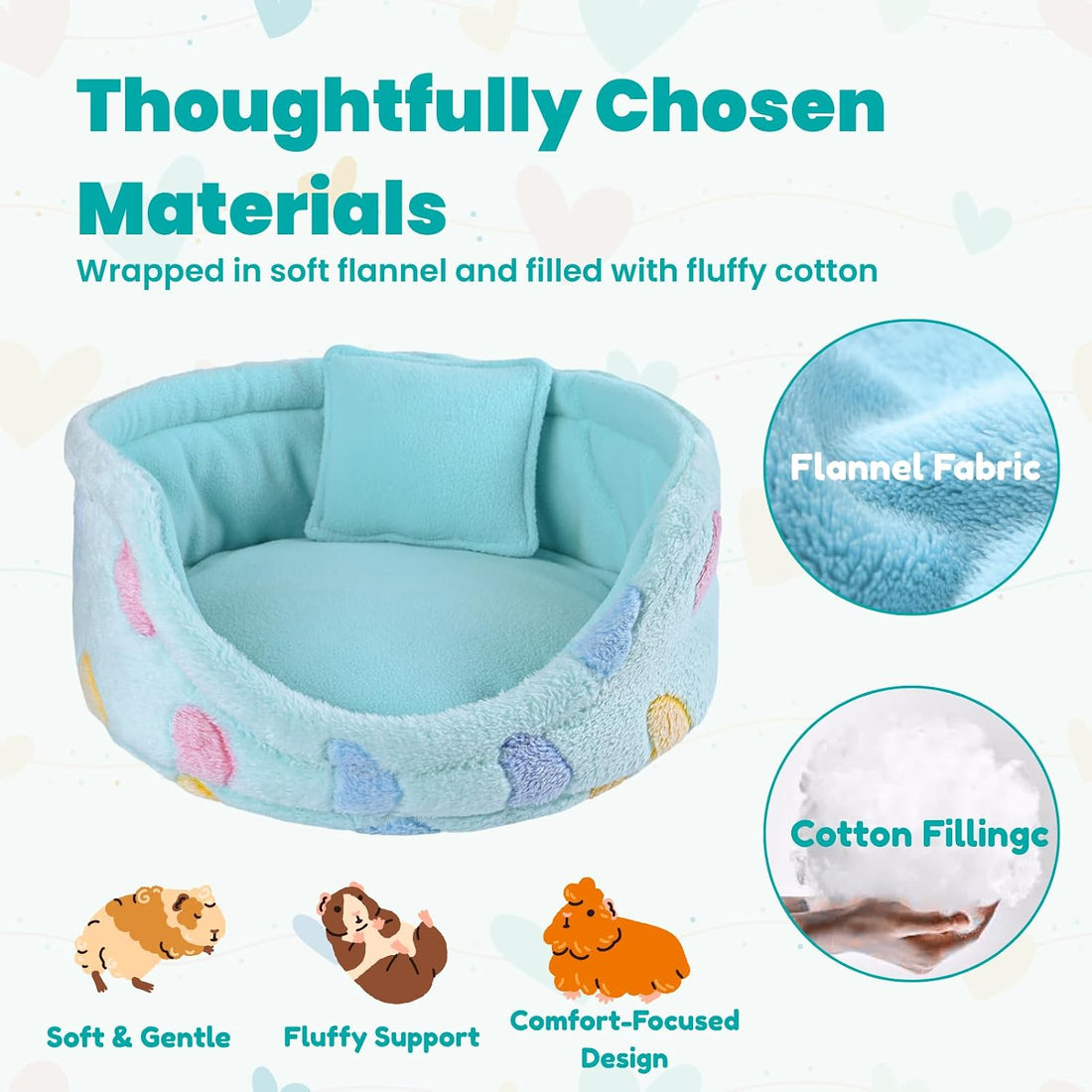 Guinea Pig Couch Bed, Plush Sofa with 2 Washable Mats & Pillow
