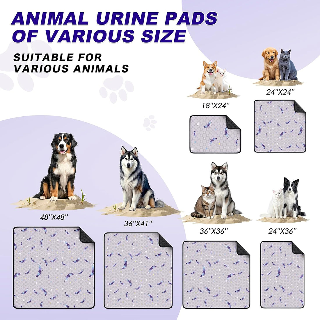 Washable Dog Pee Pads, Non-Slip Waterproof, 36 x 41 in, 2 Pack