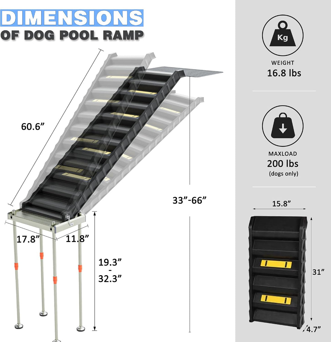 Adjustable 4-Leg Dog Pool Ramp