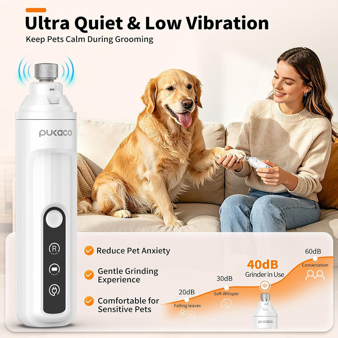 Dog Nail Grinder Quiet with LED Light Electric Cat Nail Trimmer