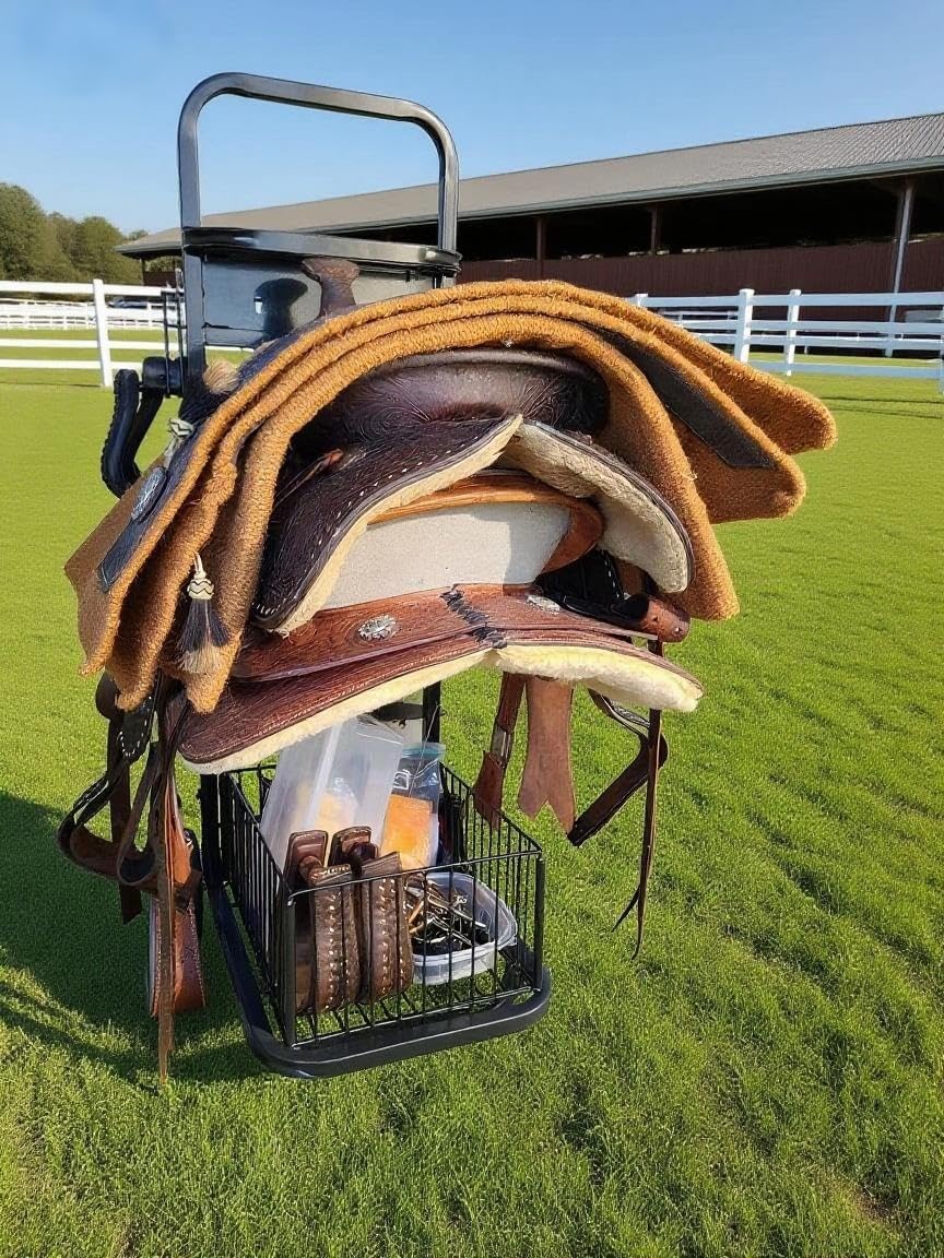 Rolling Horse Saddle Rack Cart Foldable Saddle Pad Rack Stand 3 Tier