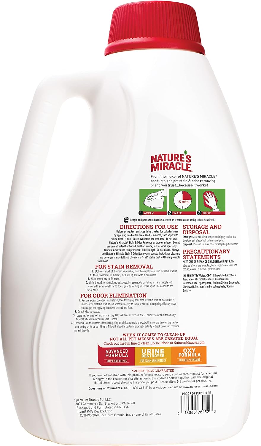 Nature's Miracle Stain and Odor Remover Cat, Odor Control Formula