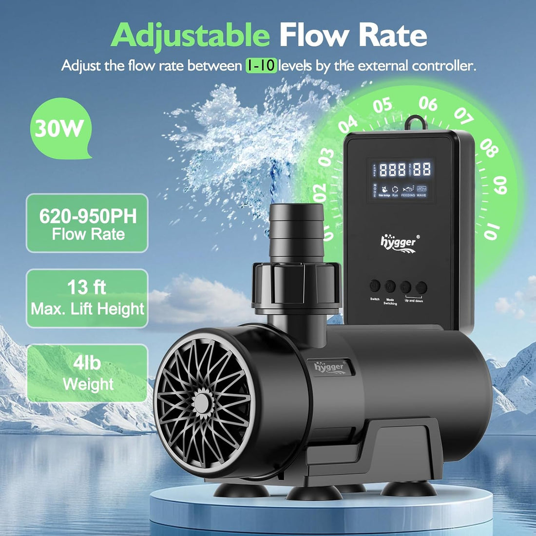 hygger 15W-100W Water Pump with Controller