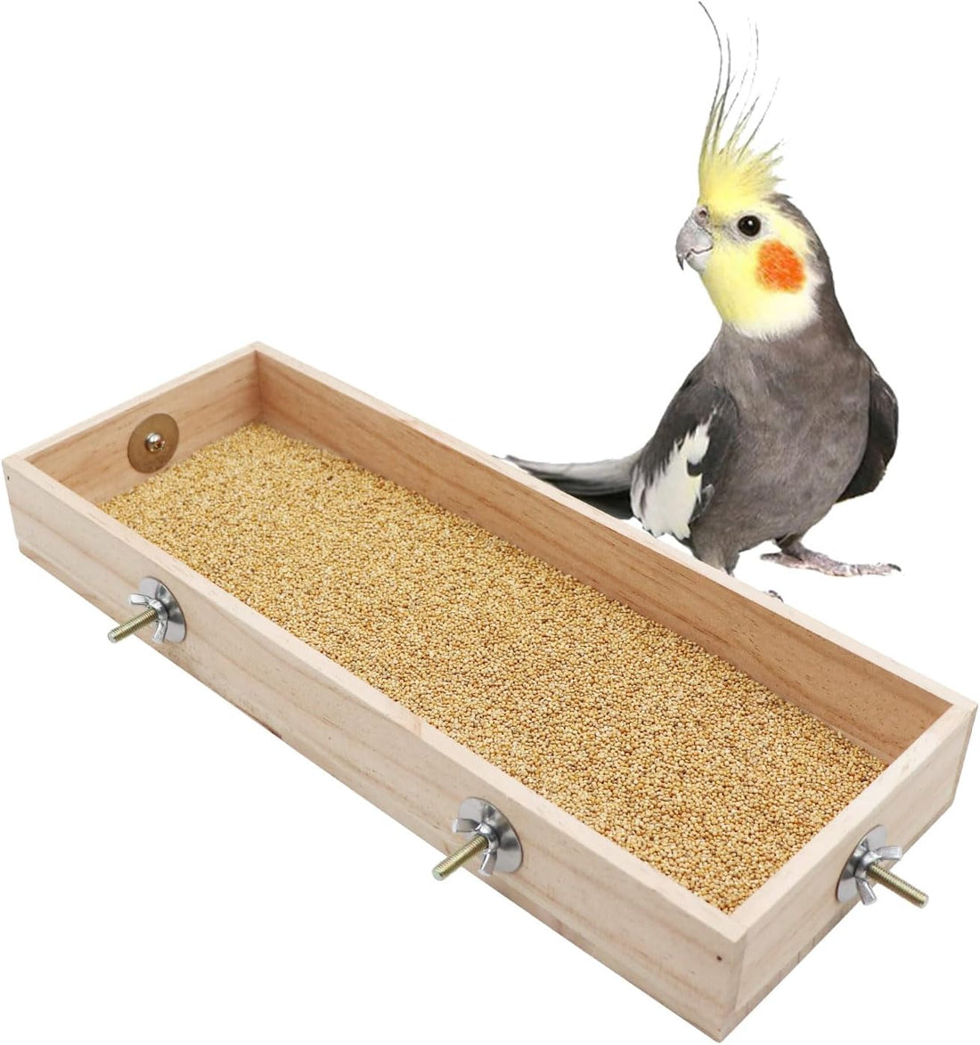 Bird Feeding Cups, Natural Wooden Parrot Perch Stand, Birds Food Dish
