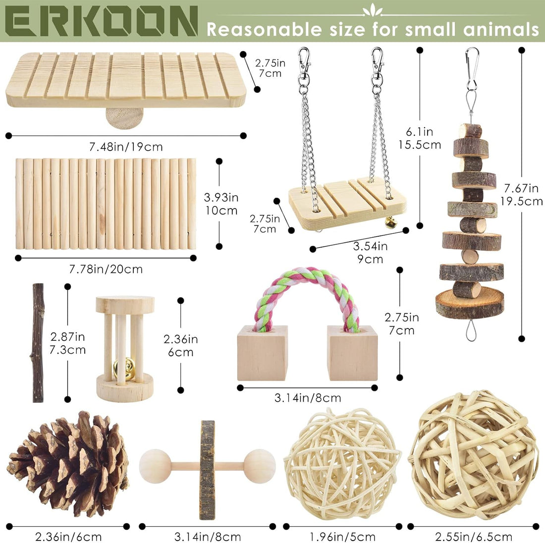 ERKOON 11 Pack Chinchillas Chew Toys, Toys Accessories for Teeth Care