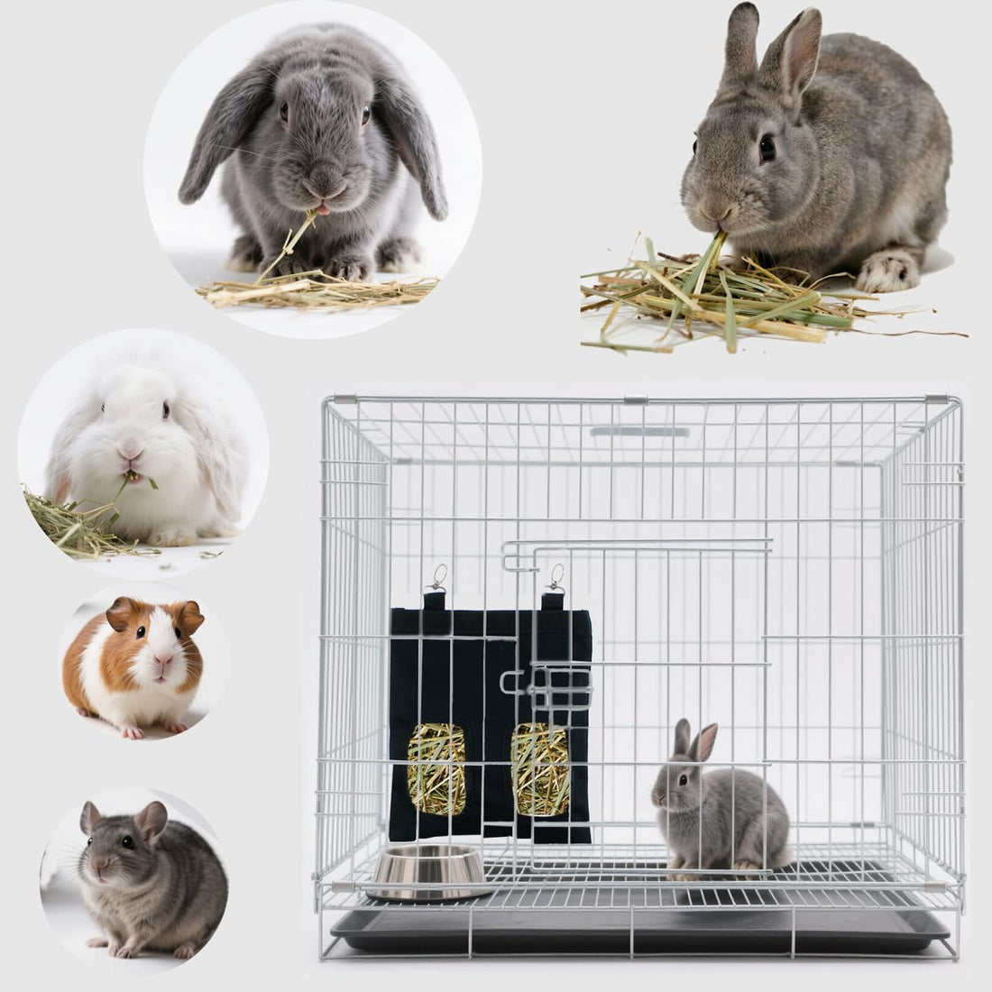 Rabbit Hay Feeder Bag Hanging Guinea Pig Hay Feeder with 2 Holes