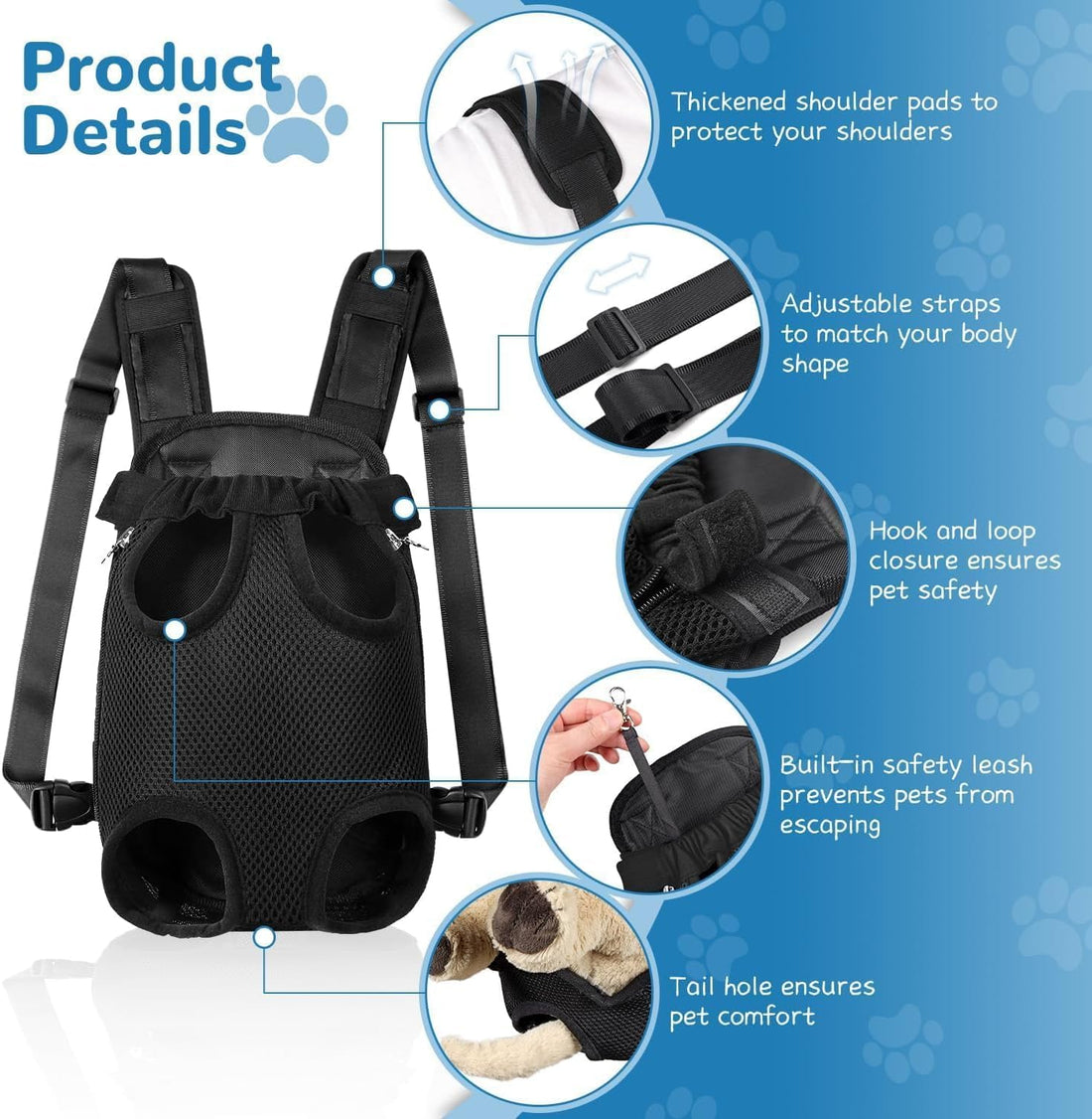 YUDODO Pet Dog Carrier Backpack Adjustable Front Carrier for Small