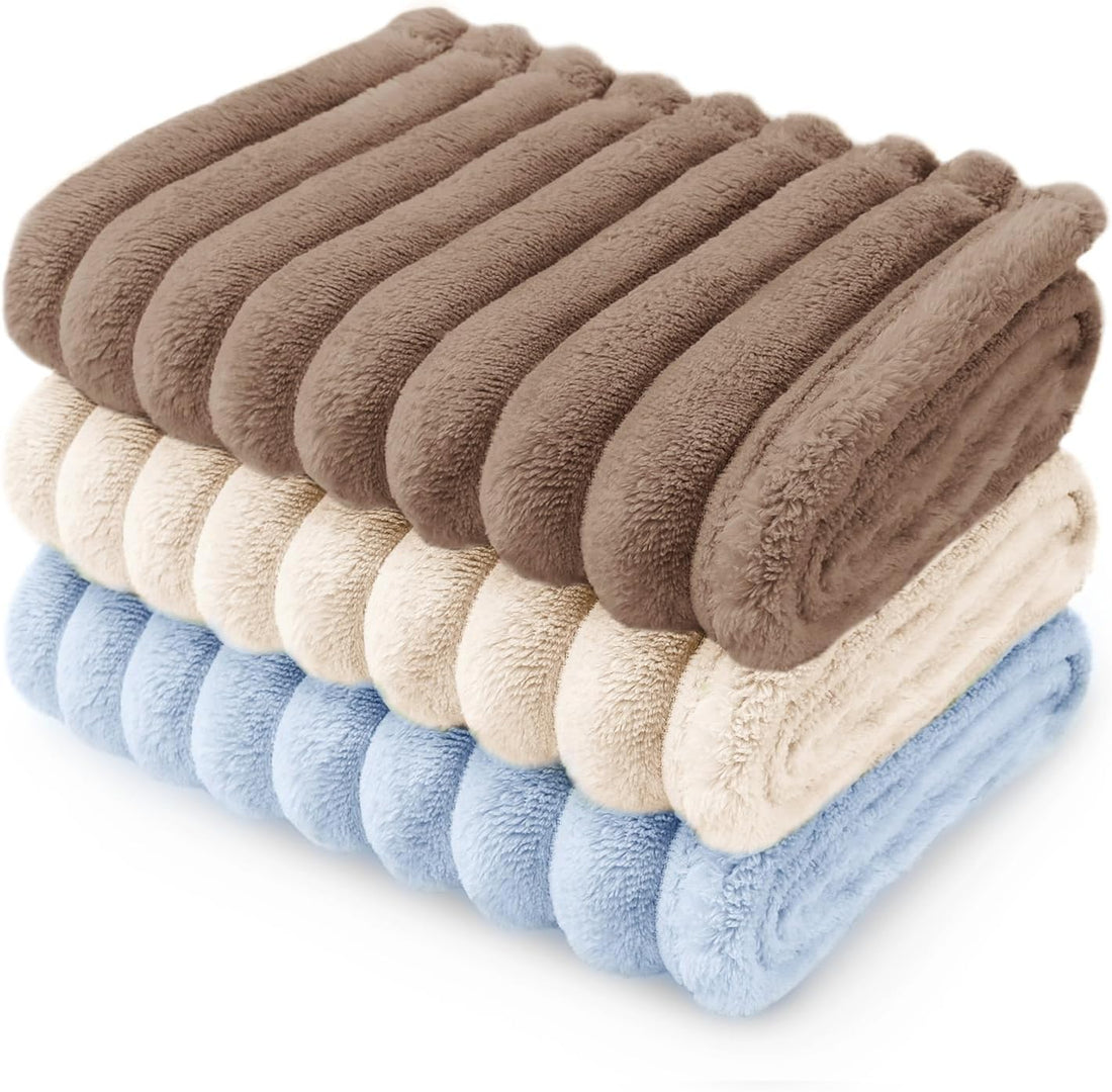 LINENLUX 1 Pack 3 Fleece Dog Blanket Soft Warm Cat Beige/Pink/Grey