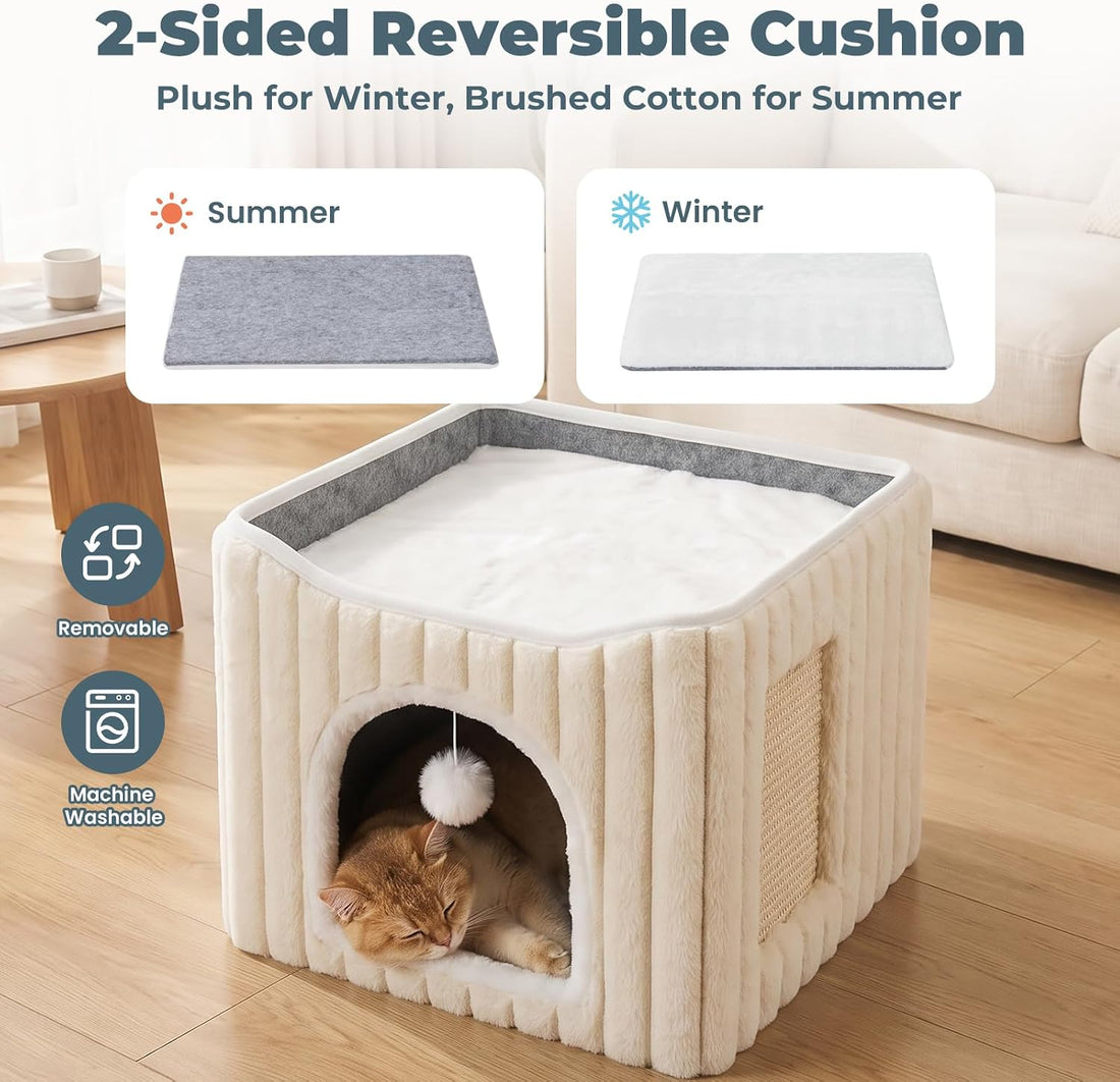 Avont 3-in-1 Cat Cave Bed for Indoor Cats with Scratch Pad
