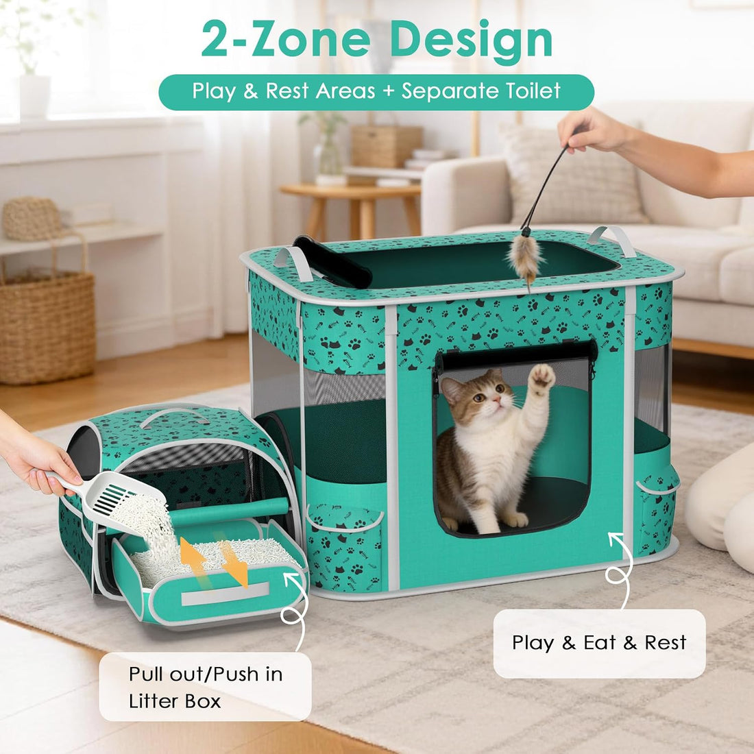 Petimber Portable Cat Playpen with Litter Box