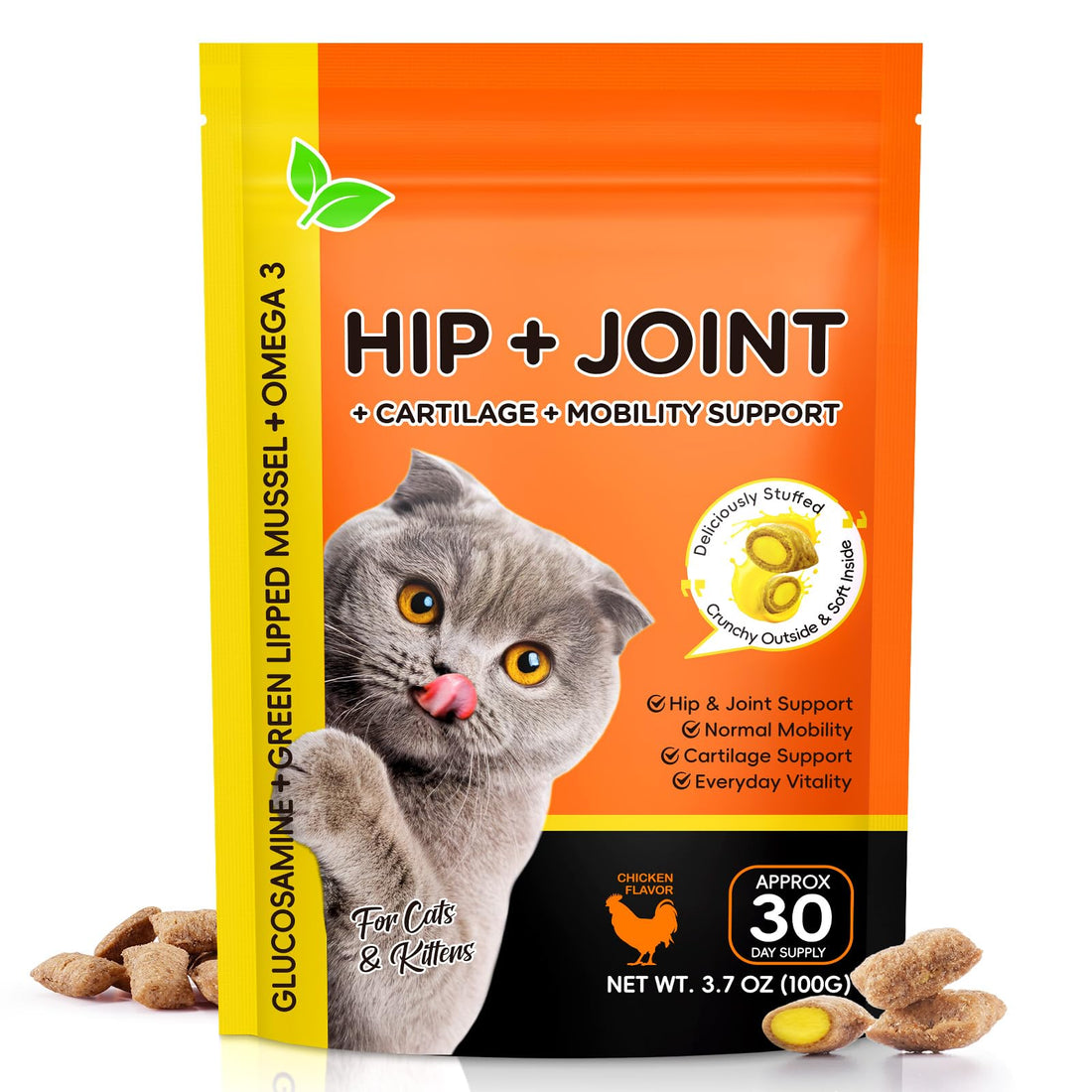 Hip & Joint Bites for Cats - Cat Joint Supplement,Chicken Flavored